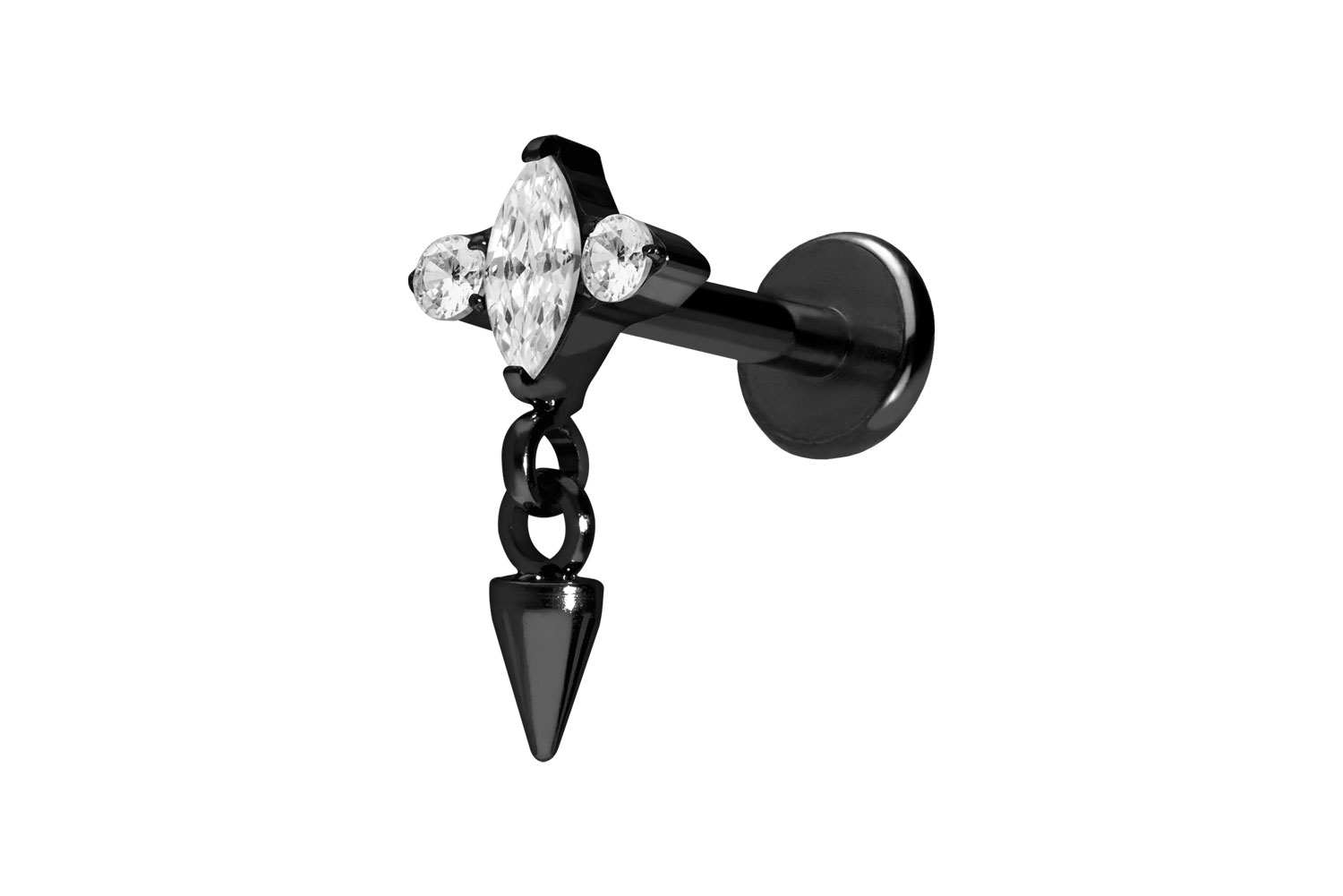 Titan Labret Piercing mit Innengewinde EINGEFASSTE KRISTALLE + SPITZE